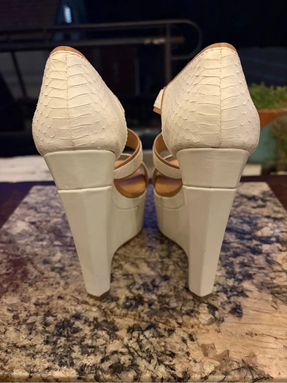 L.A.M.B. Inesa White & Tan Leather Platforms